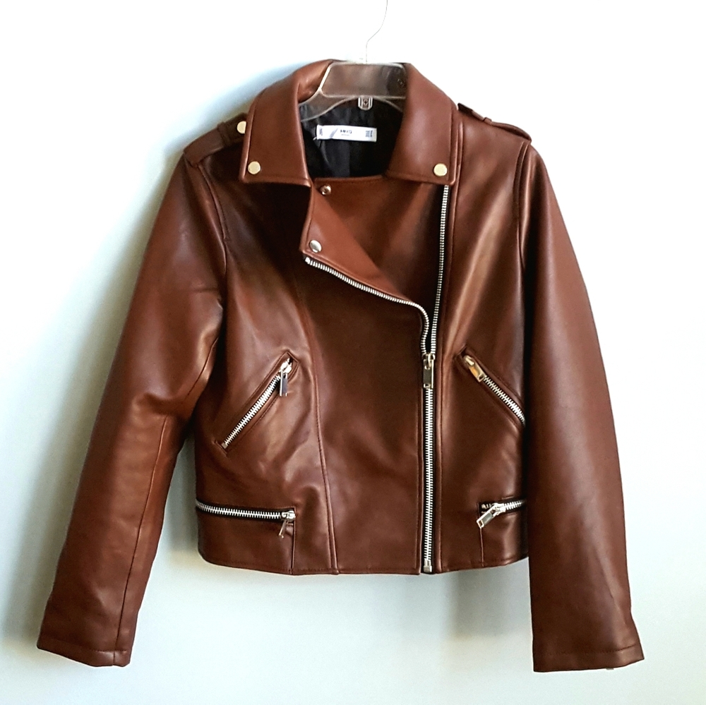 MNG Casual Moto vegan leather biker jacket